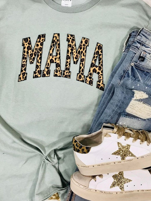 Mama Varsity Leopard Applique Sweatshirt