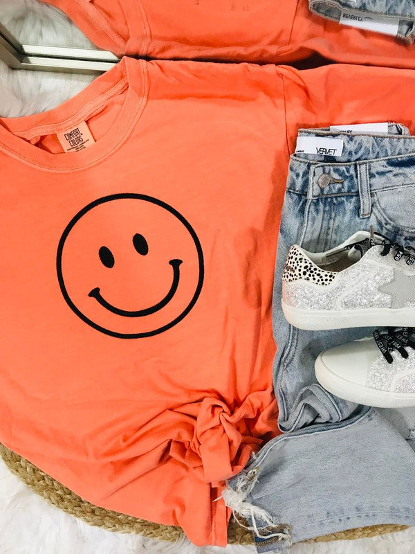 Happy Face Orange Embroidered Tee