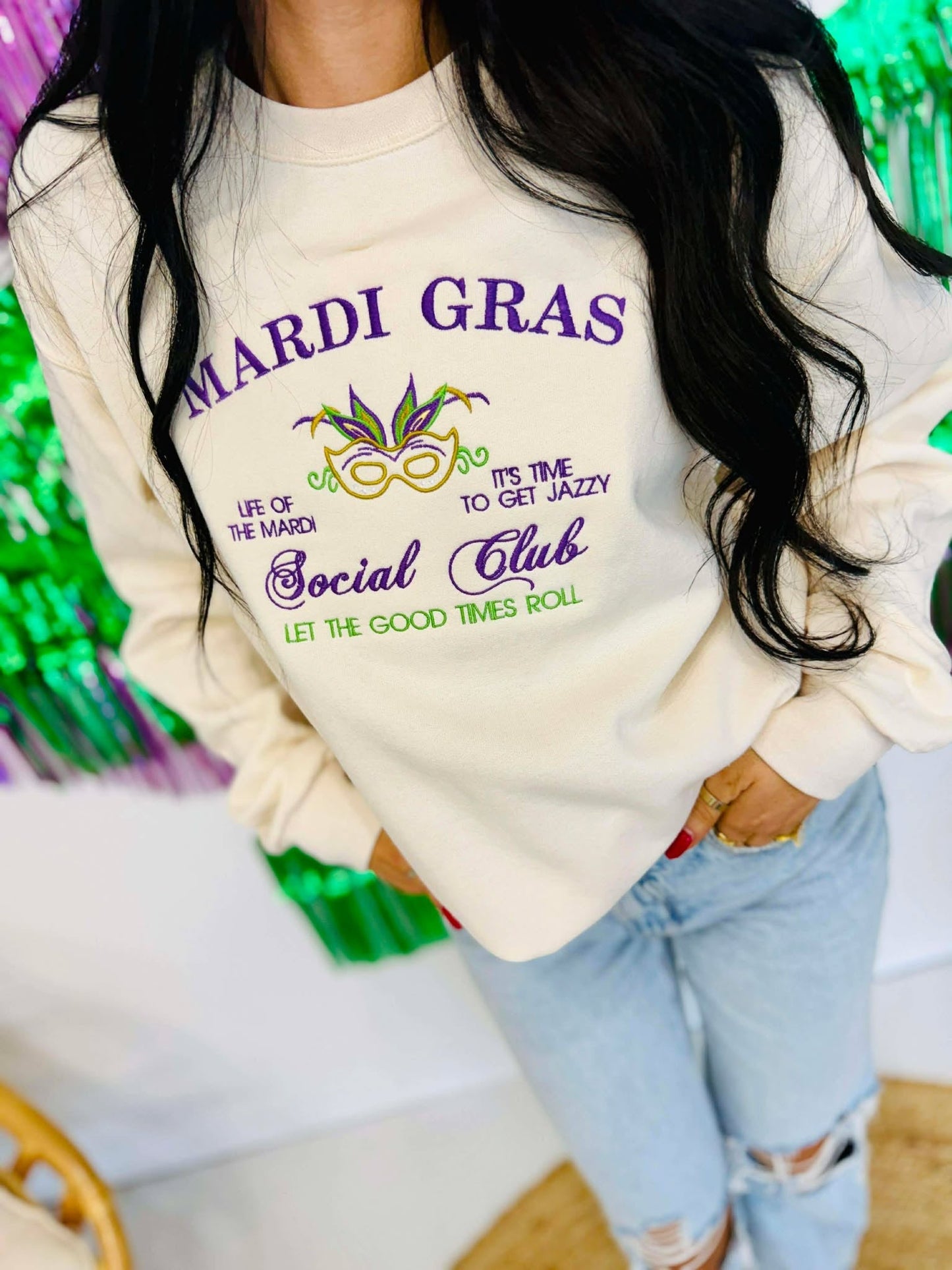 Mardi Gras Social Club Embroidered Sweatshirt