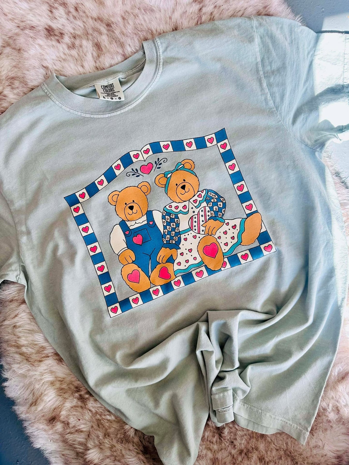 Antique Bear Couple With Heart Border DTF