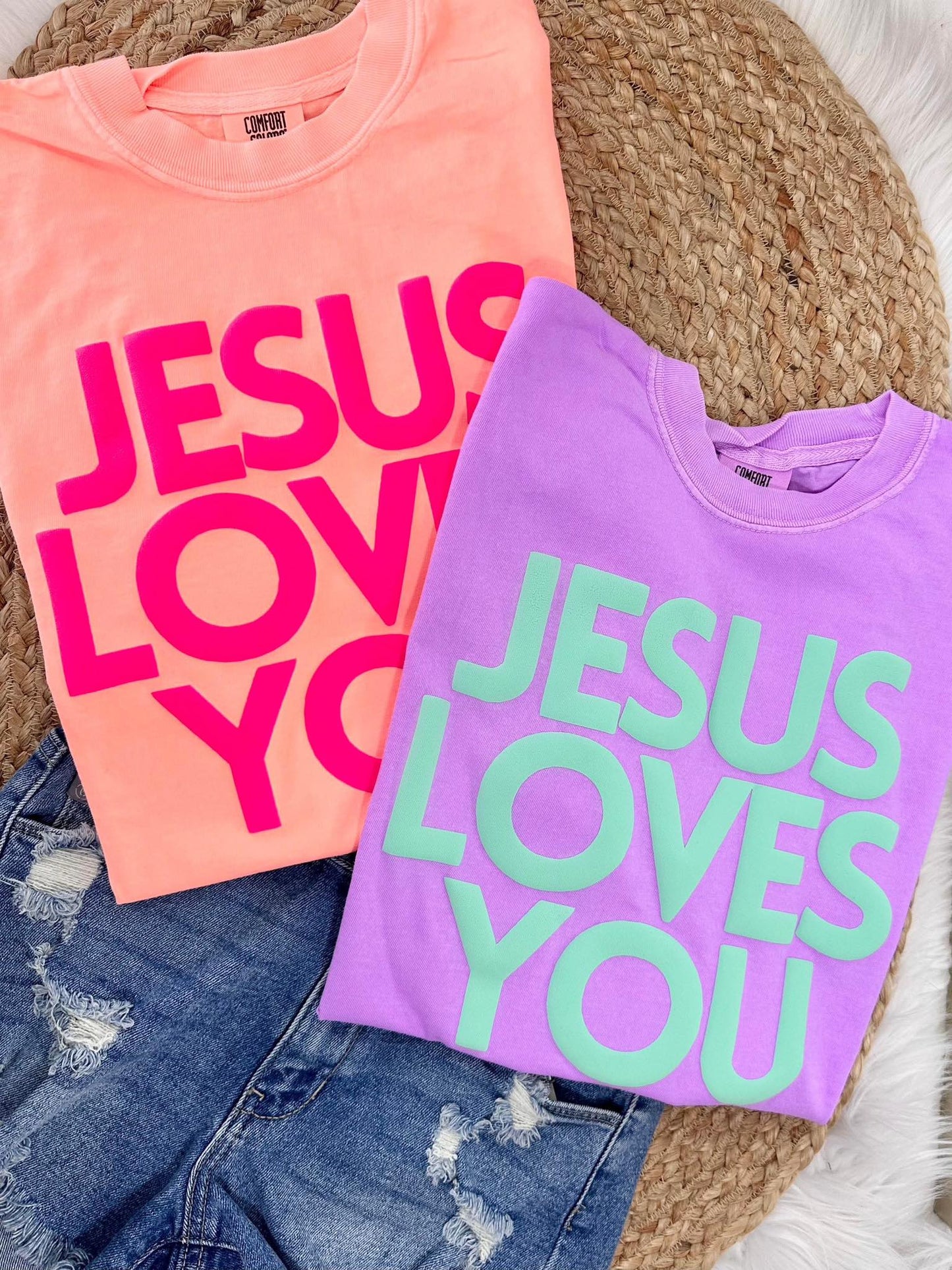 Jesus Loves You Simple Block Neon Puff Tee