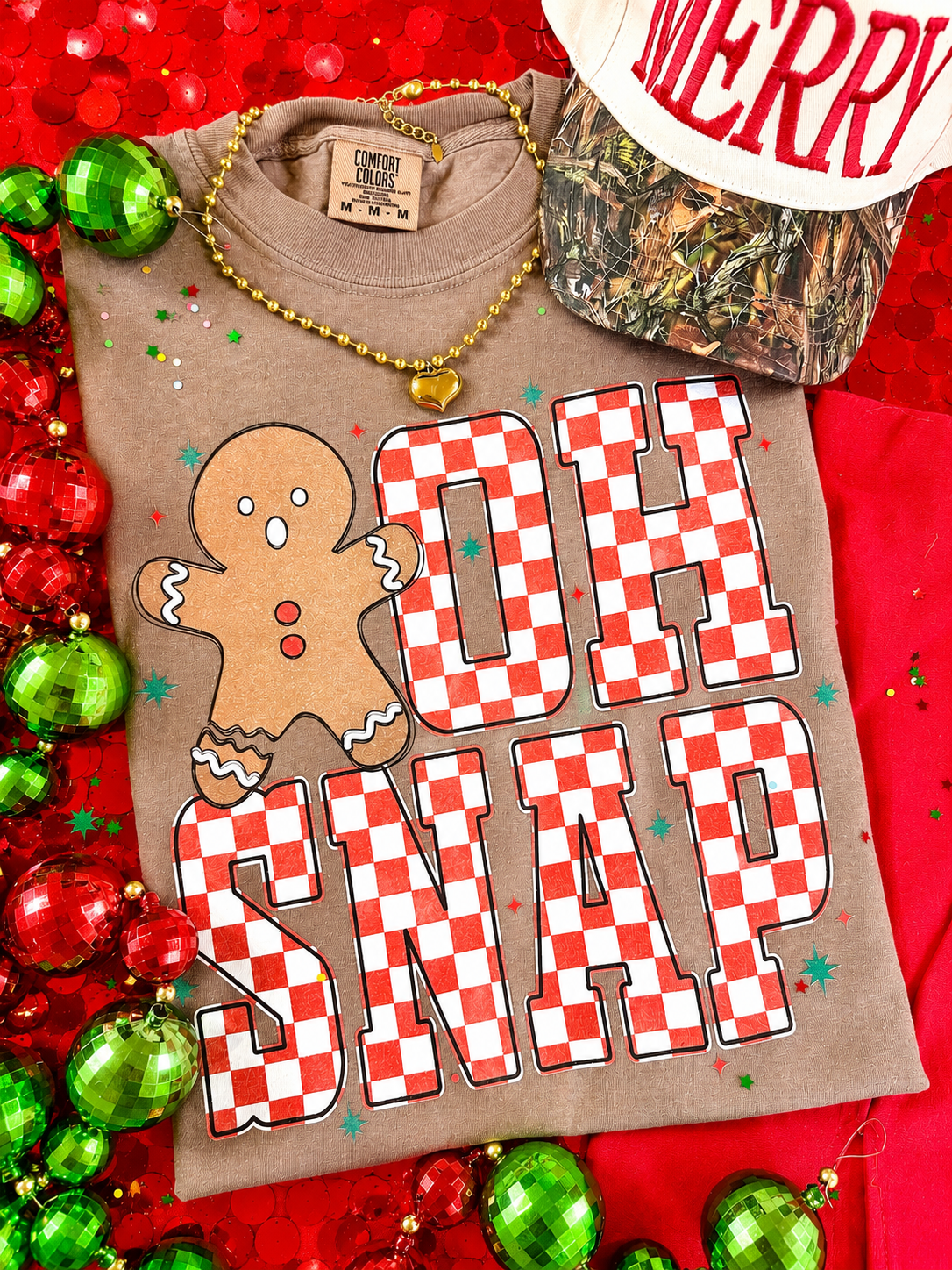 Oh Snap Checkered Gingerbread Tee/Long Sleeve
