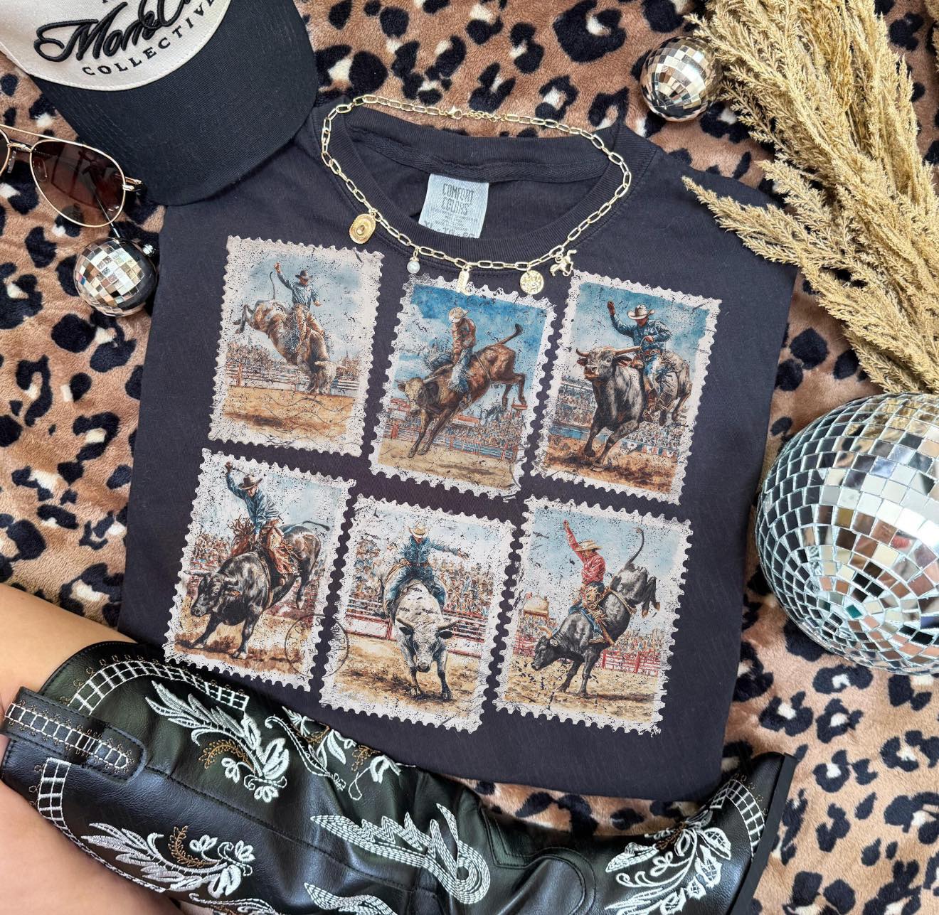 Rodeo Distressed Cowboy Stamps DTF Graphic Tee