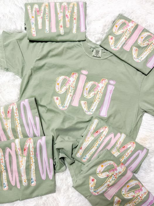 Floral Stitch Gold Outline Custom Name DTF Tee