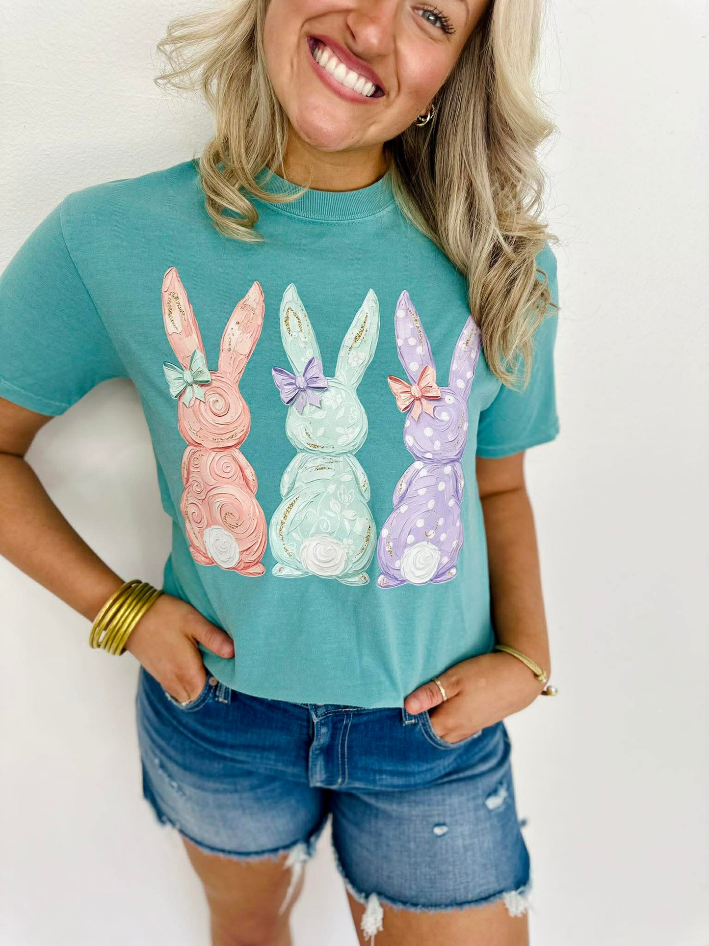 Pastel Easter Bunny Trio DTF Graphic Design
