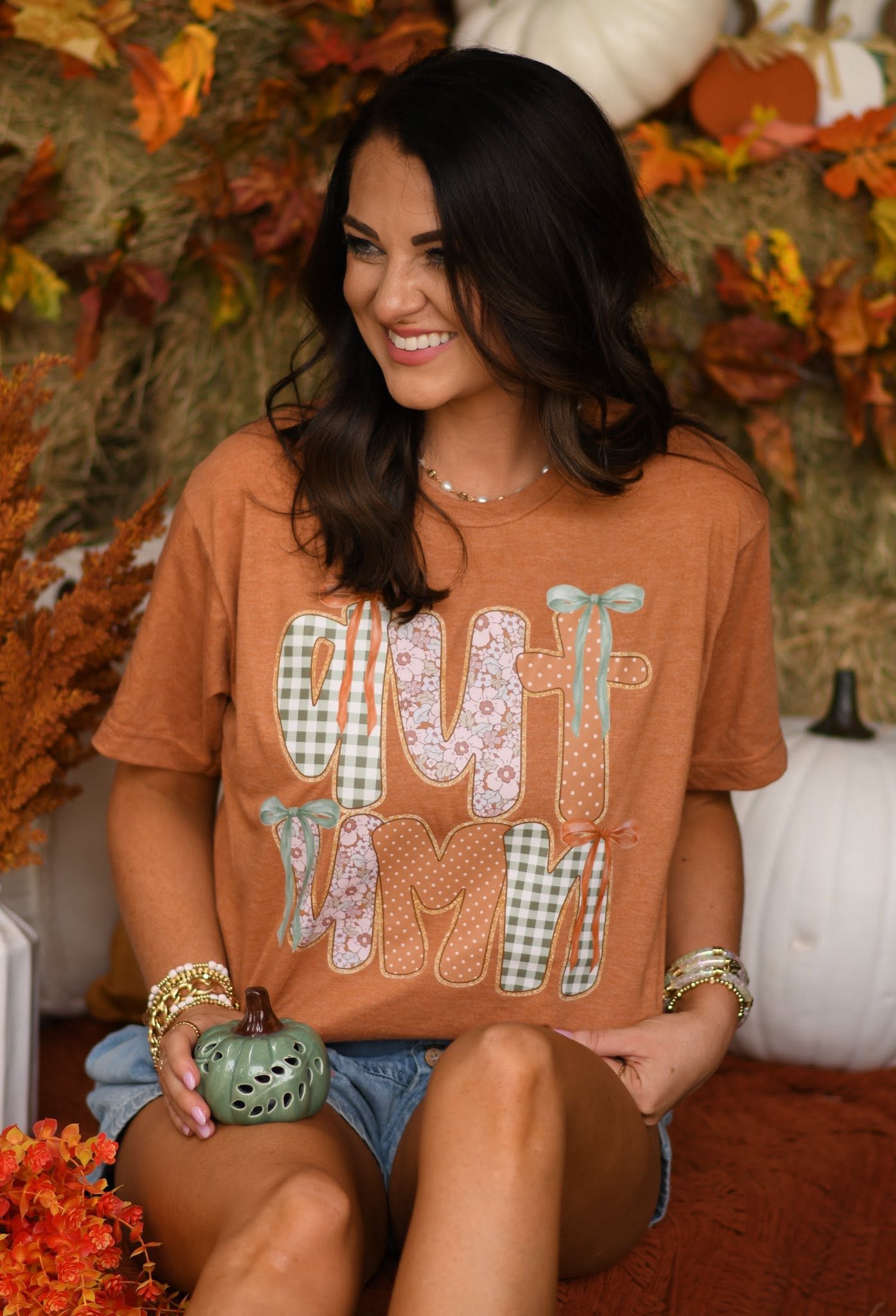 Autumn Faux Patch And Checkered Leaves Tee