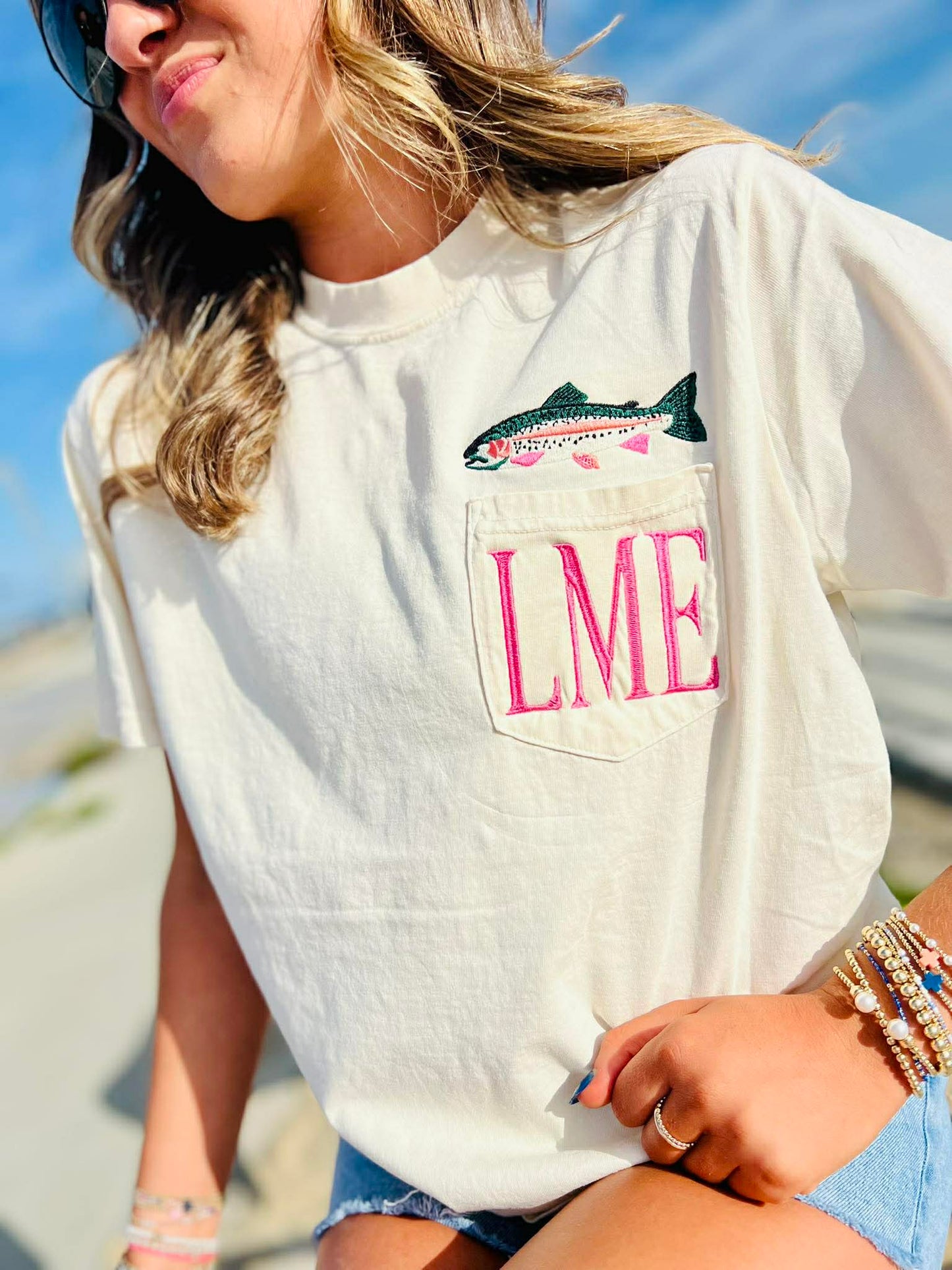 Rainbow Trout Pocket Tee Initials Embroidery