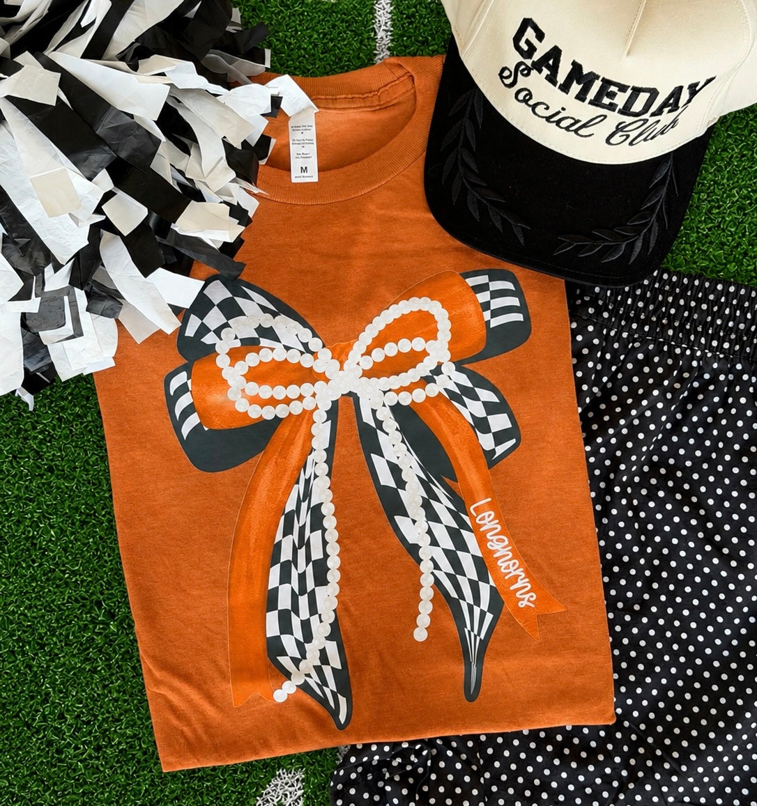 Longhorns Pearl Checkered Bow Tee