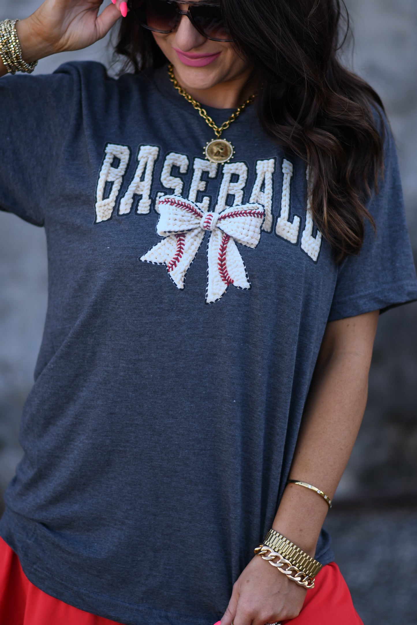 Faux Yarn Bow Baseball Tee