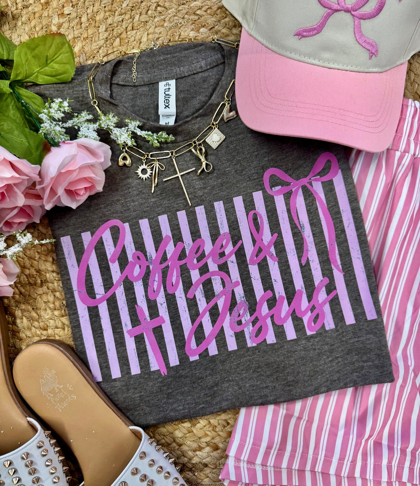 Coffee and Jesus Stripes Tee