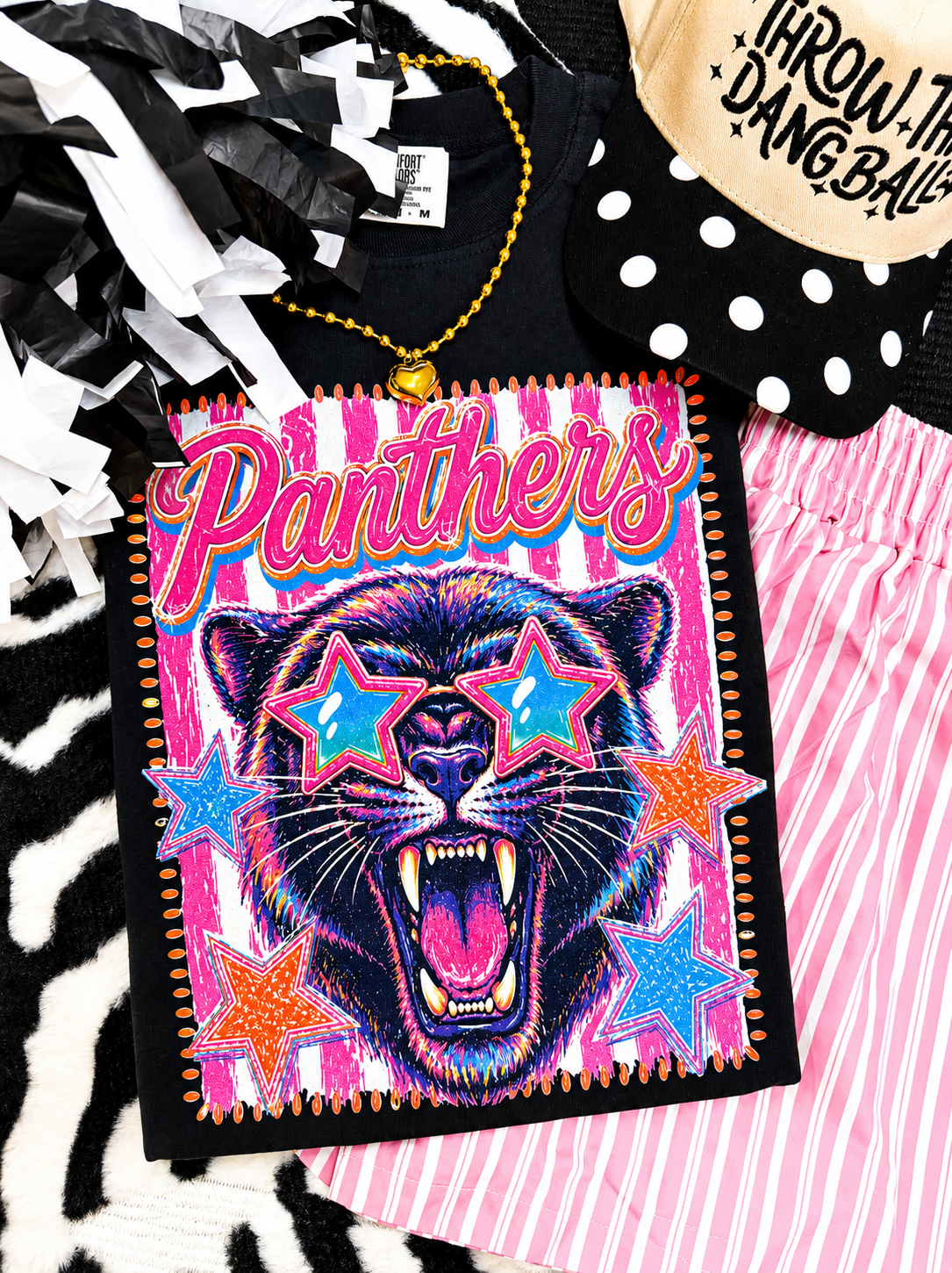 Panthers Pink Stripe Preppy Tee