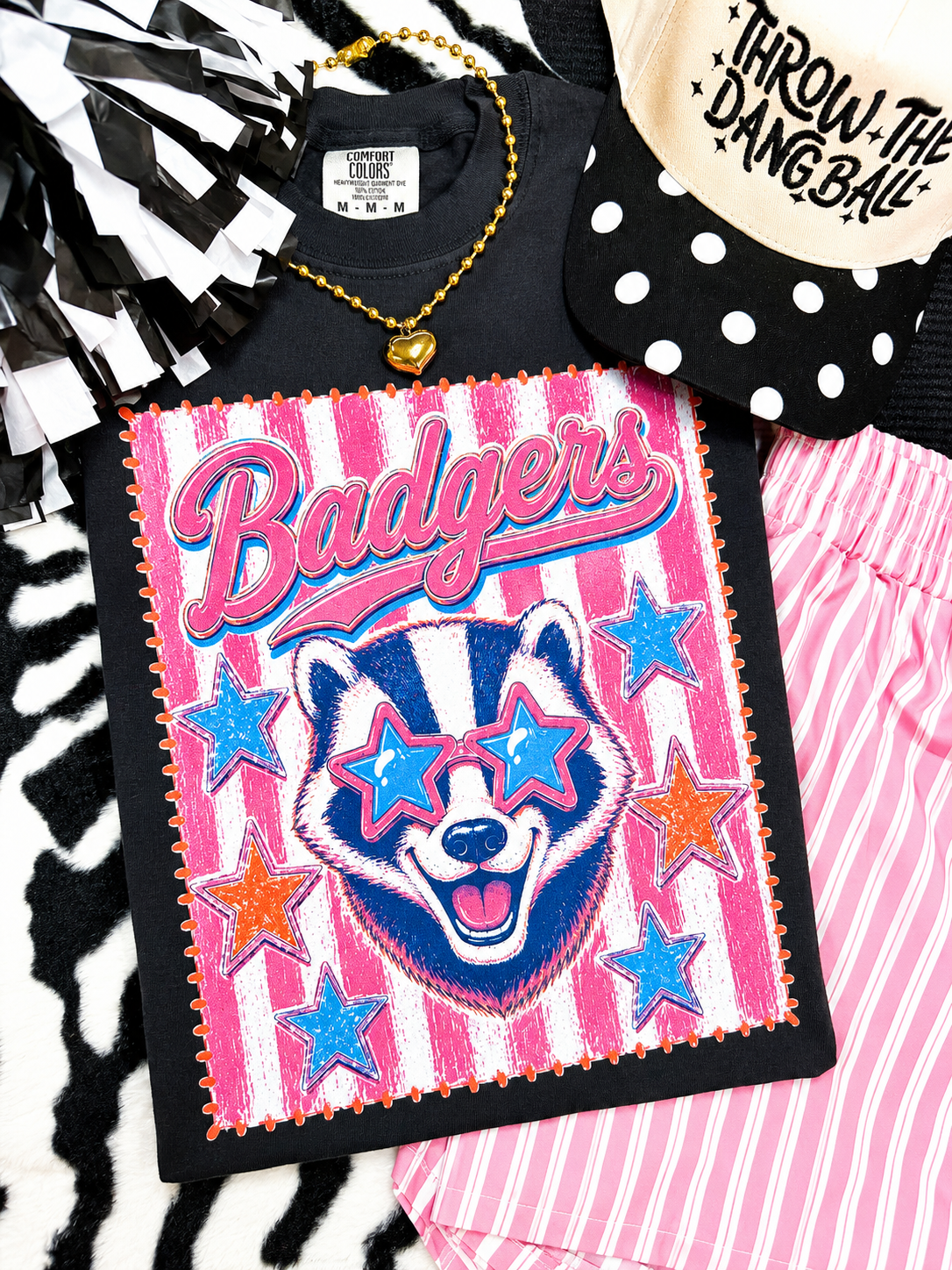 Badgers Pink Stripe Preppy Tee