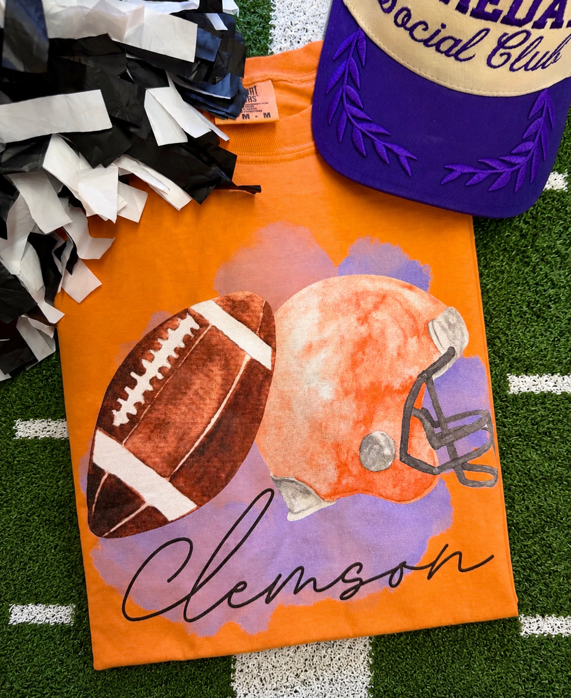 Clemson Watercolor Football Tee