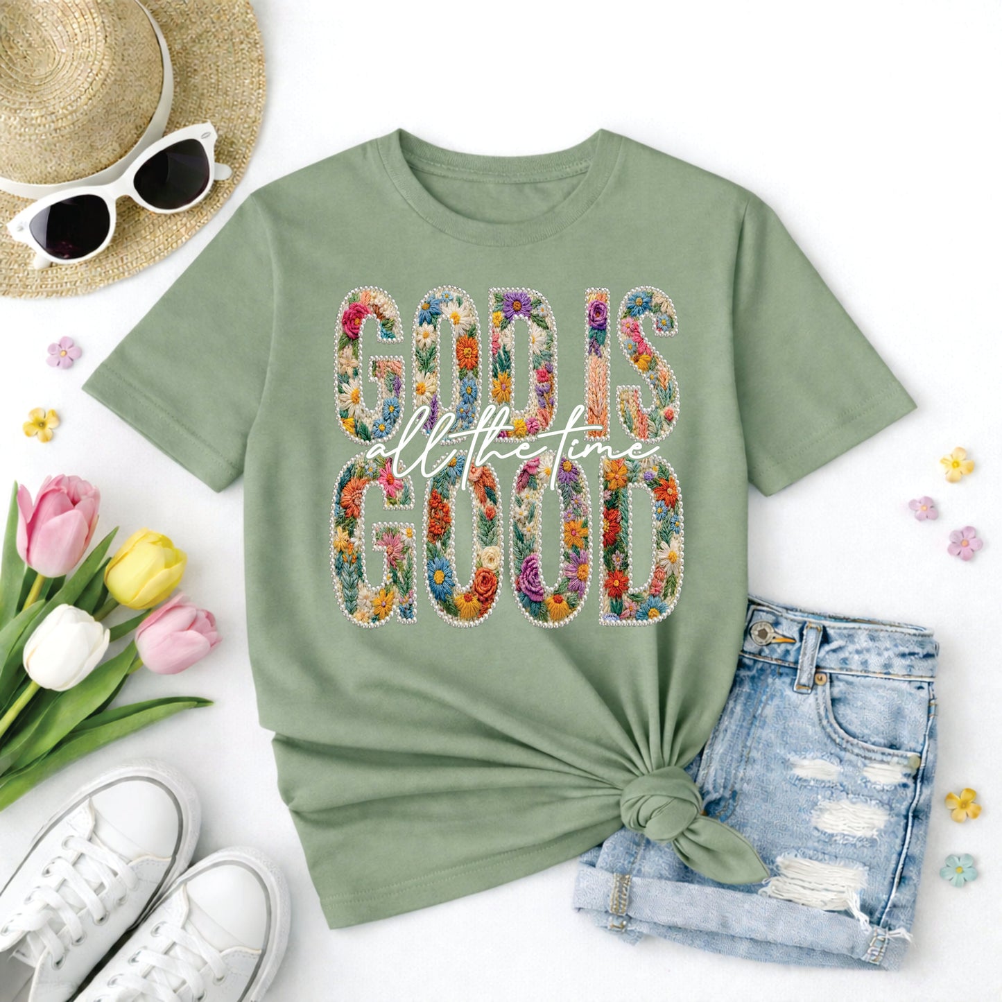God Is Good All The Time Floral Pearl Tee
