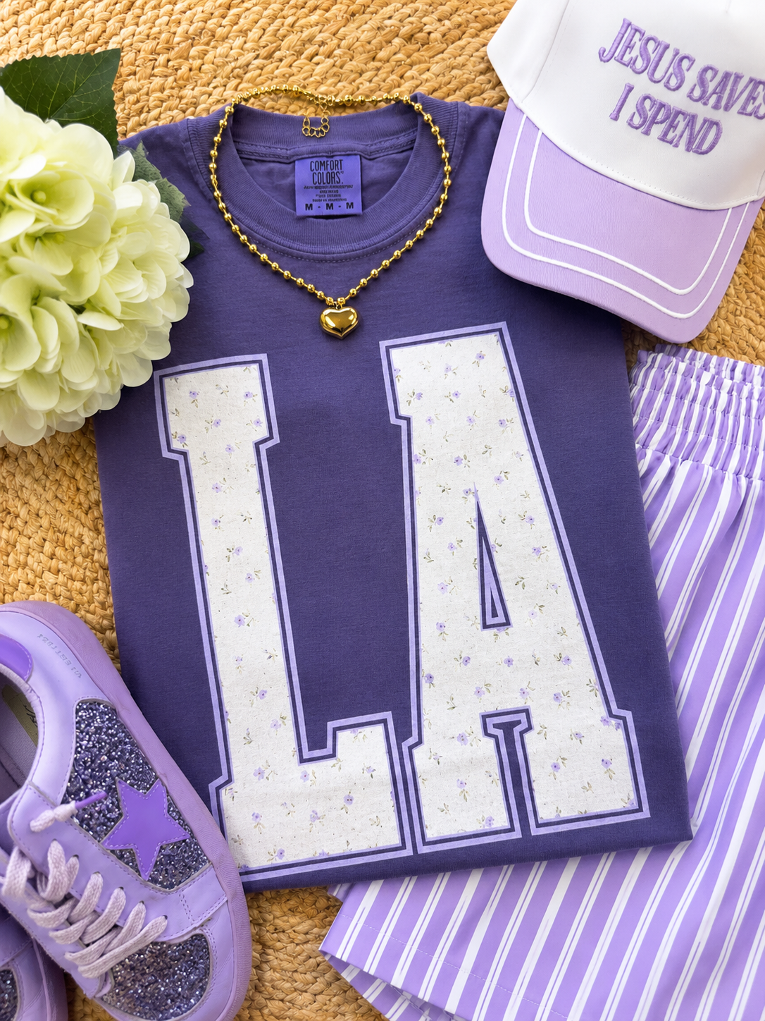 LA Purple Floral State Tee