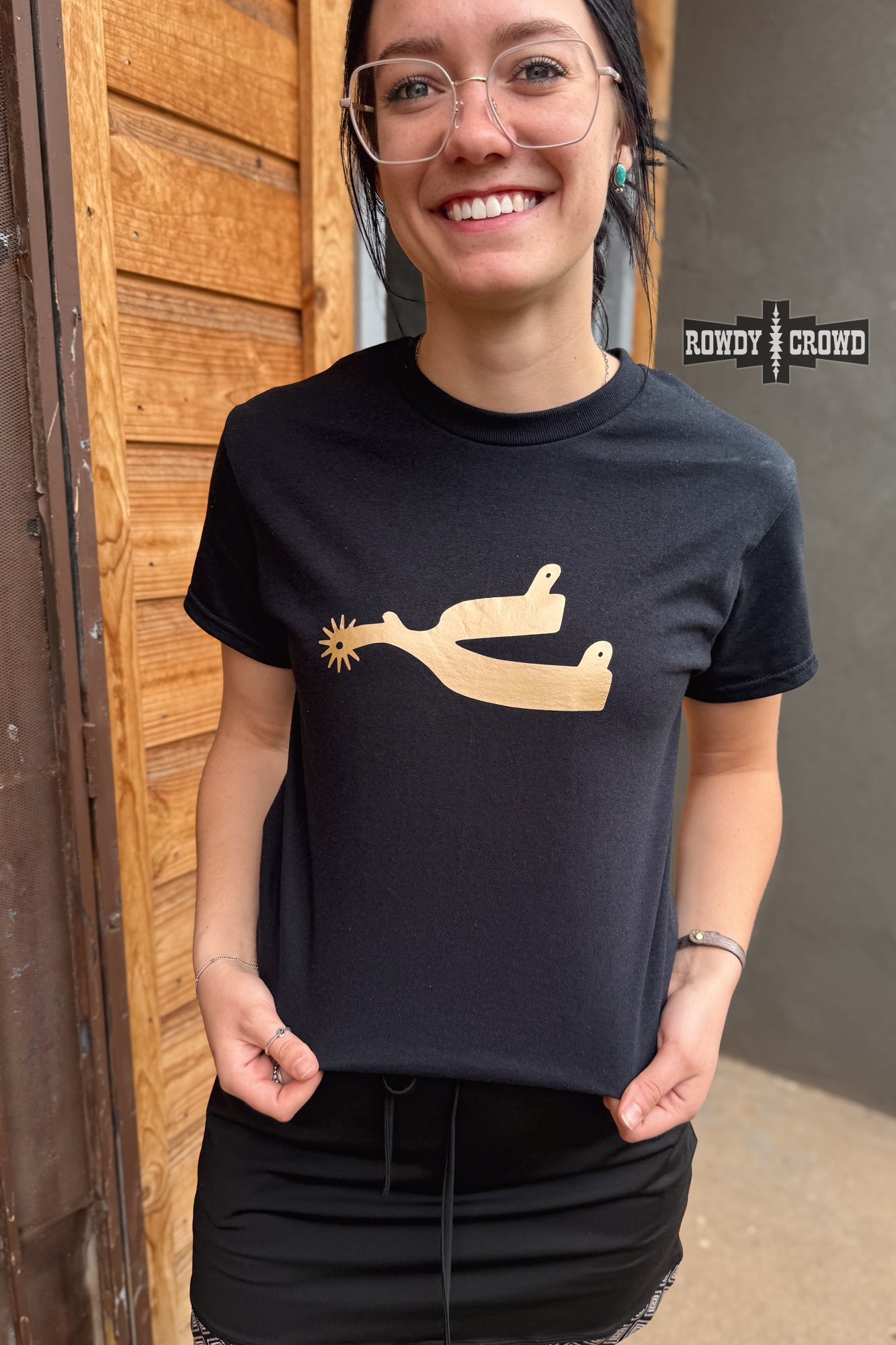 Metallic Spur Tee- BLACK