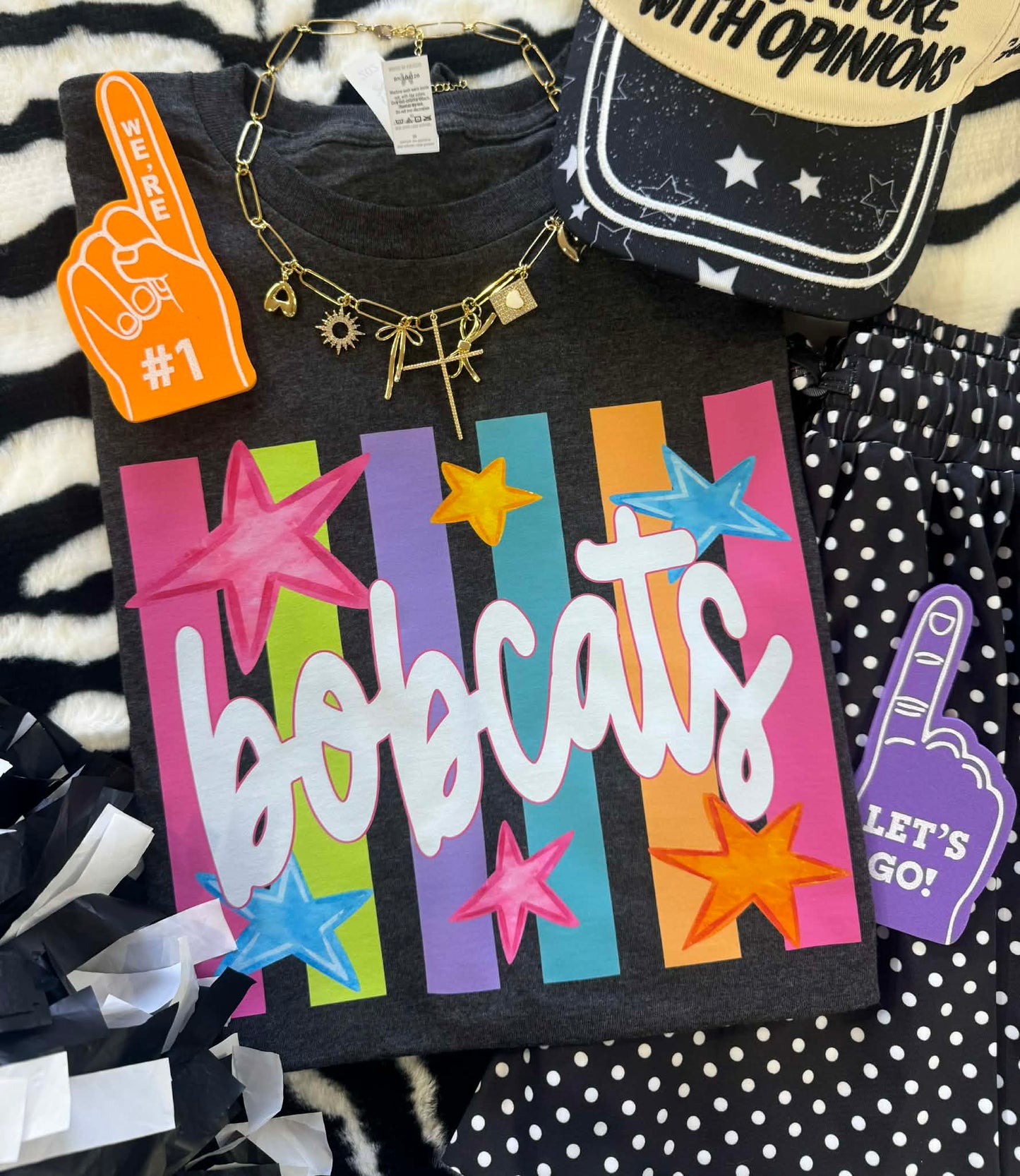 BOBCATS NEON RAINBOW STARS TEE