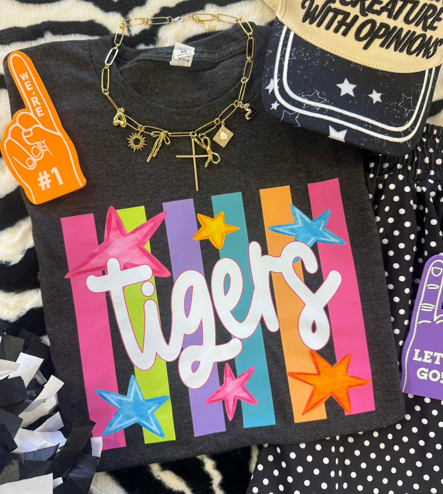 TIGERS NEON RAINBOW STARS TEE
