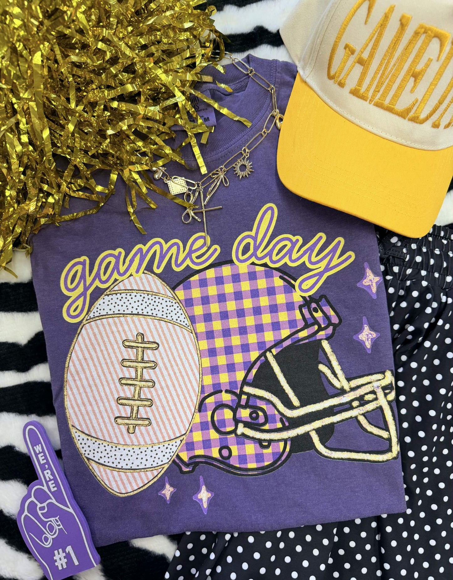 GAME DAY PURPLE GINGHAM HELMET TEE