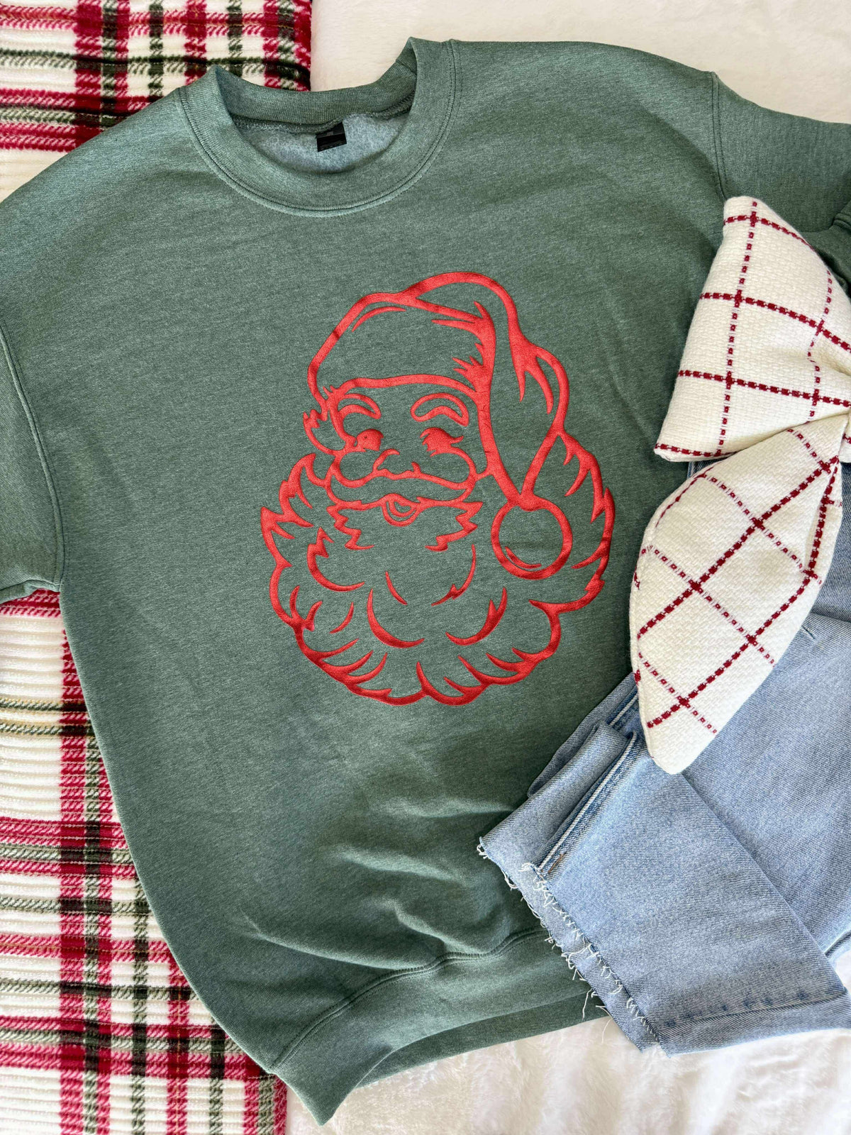 Vintage Santa Claus Puff Outline Sweatshirts