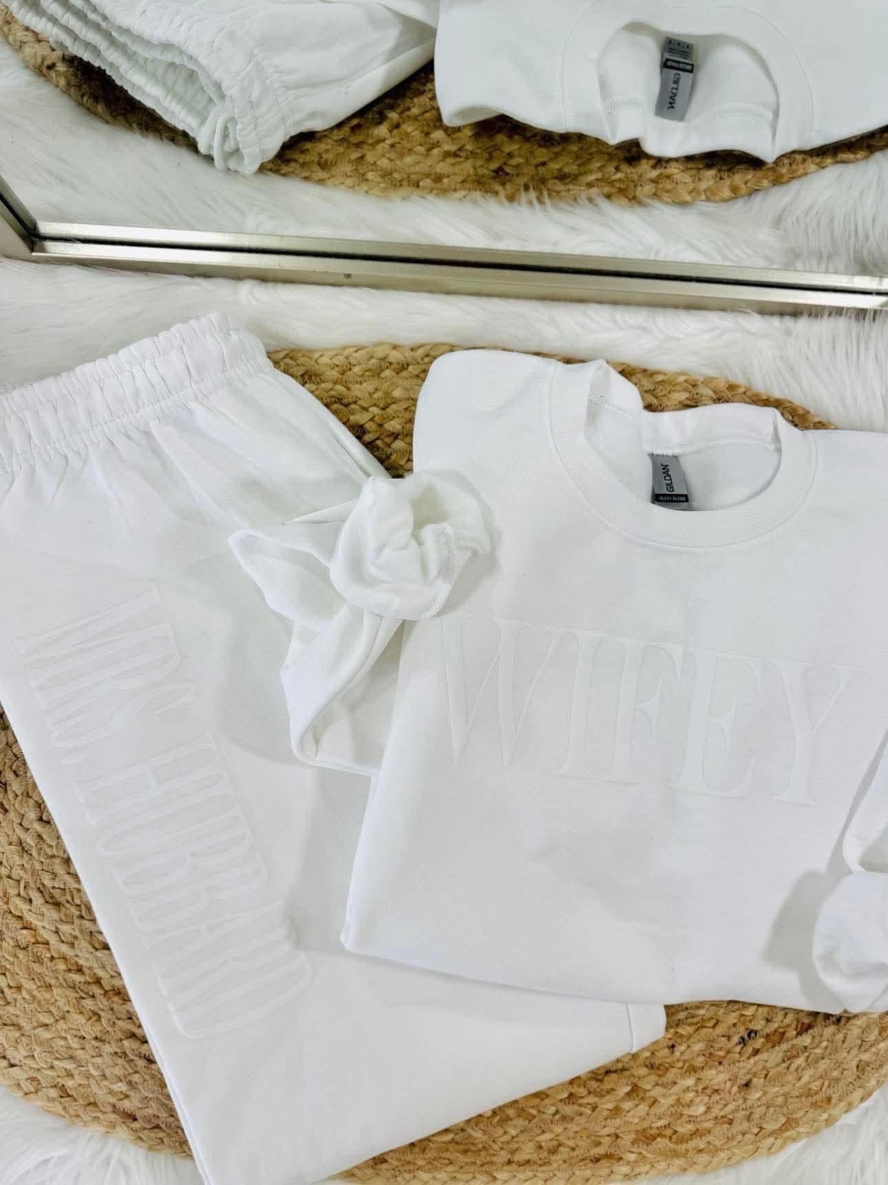 Tonal Wifey Custom White Puff Sweat Set
