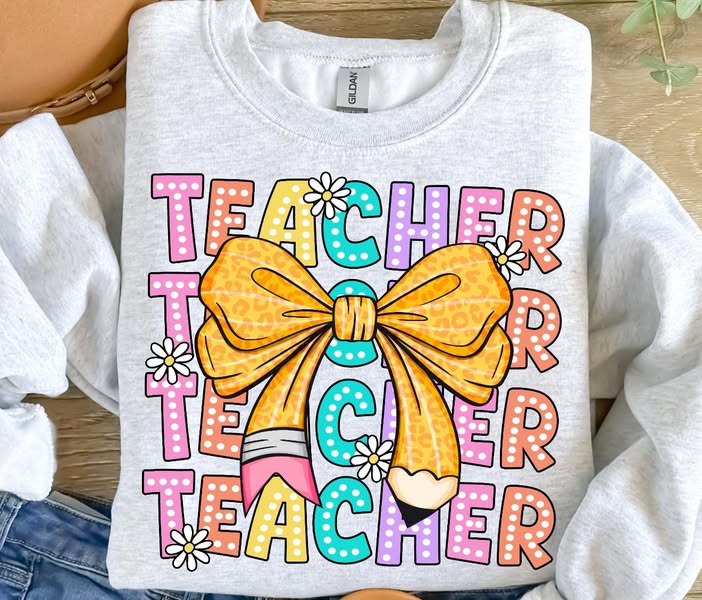 Teacher Coquette Pencil Bow DTF Design