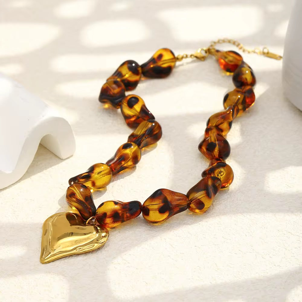 18K Gold Leopard Heart Necklace *READY TO SHIP*