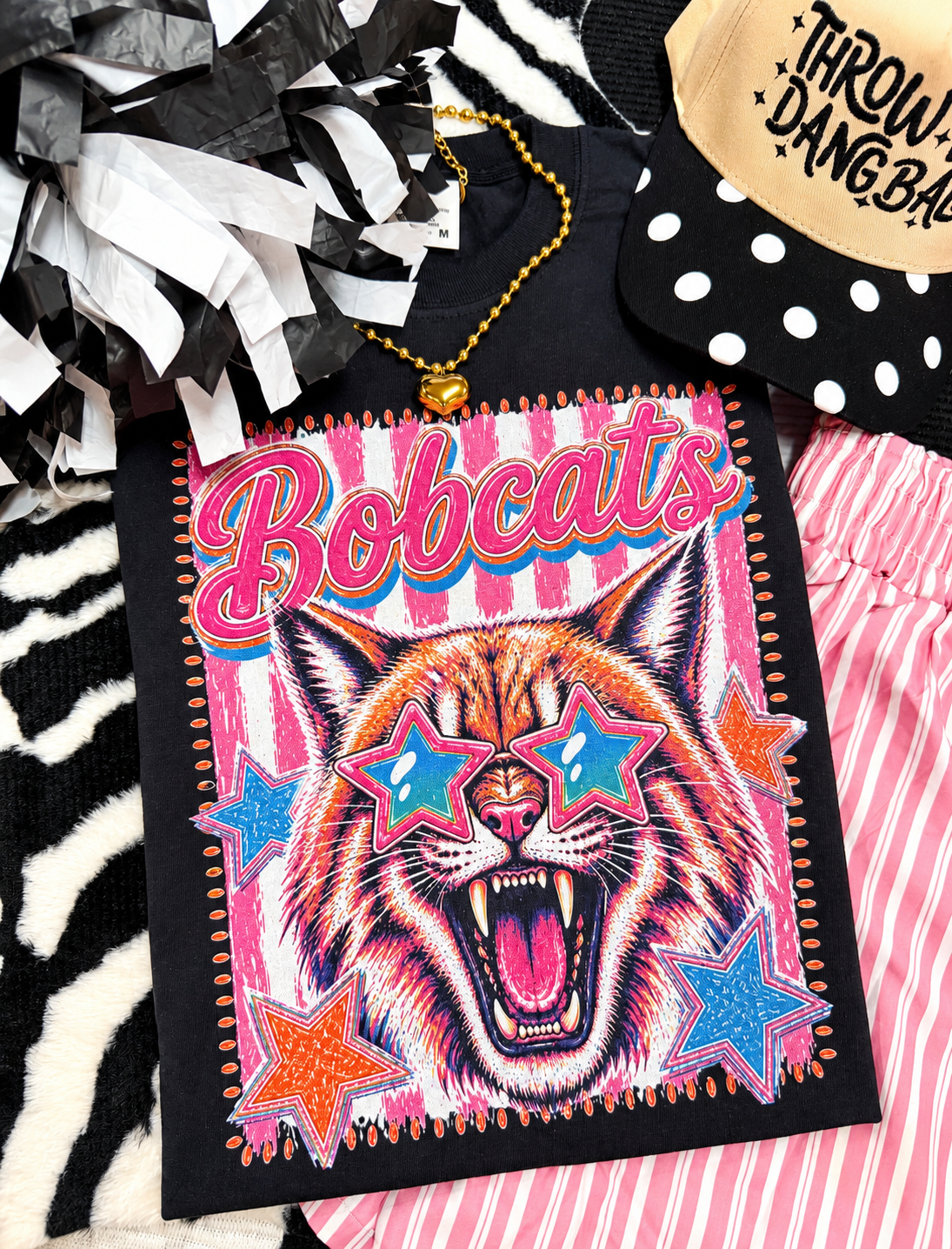 Bobcats Pink Stripe Preppy Tee