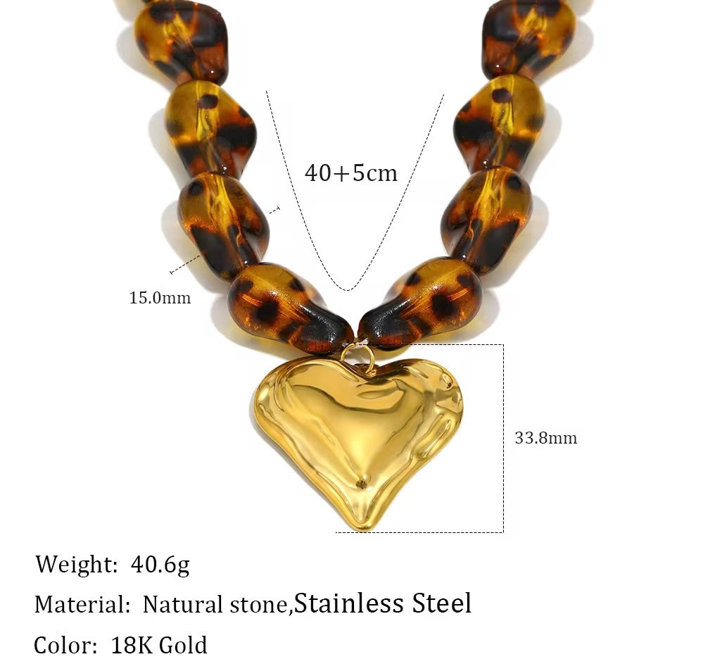 18K Gold Leopard Heart Necklace *READY TO SHIP*