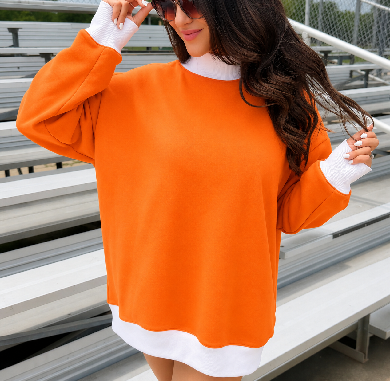 Orange/White Mock Neck Sweatshirt *LATE SEPTEMBER SHIPMENT*