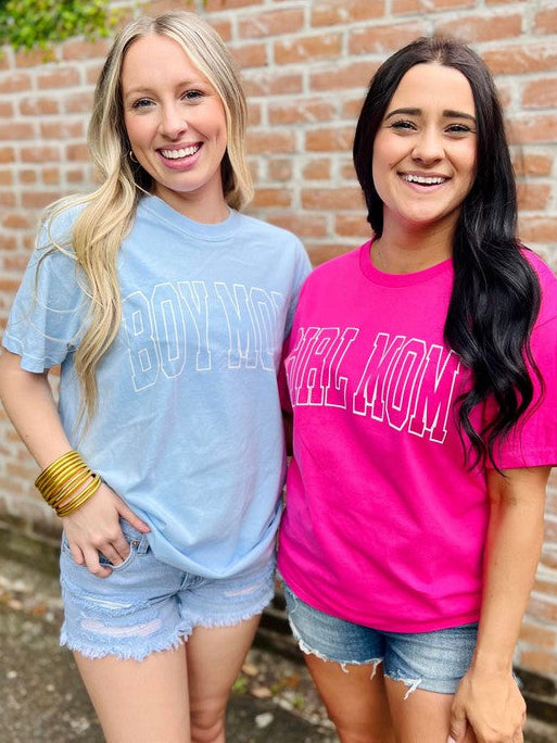 Girl Mom and Boy Mom Vinyl Varsity Tees