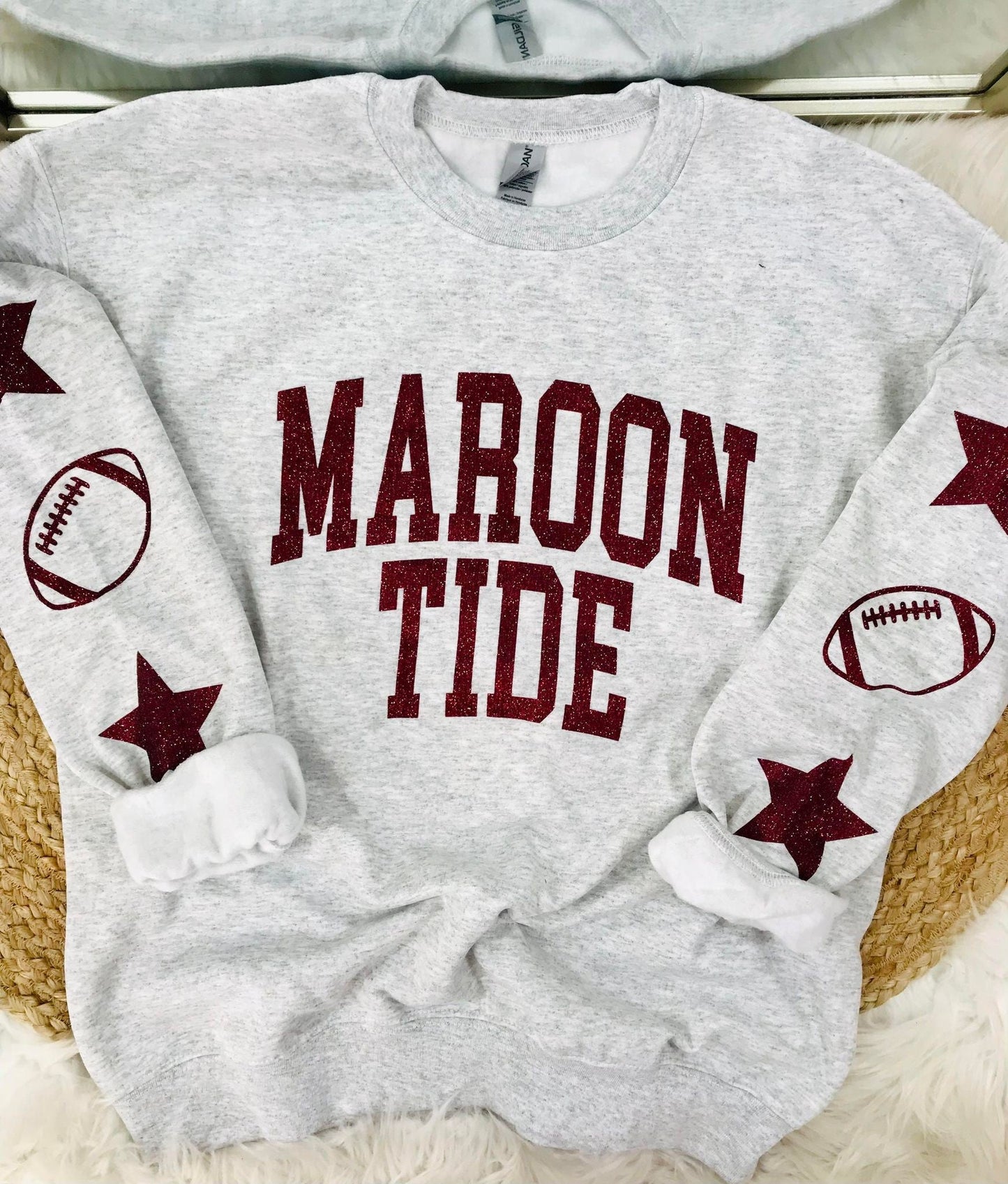 School Football Custom Sleeve Glitter Sweatshirt