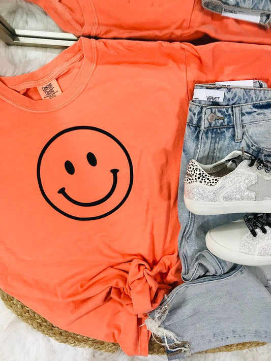 Happy Face Orange Embroidered Tee