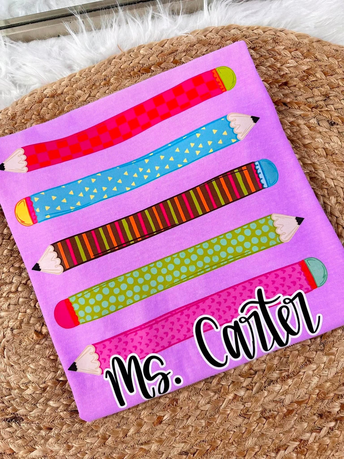 Stacked Pencil Teacher Custom TEACH11 Graphic DTF Top