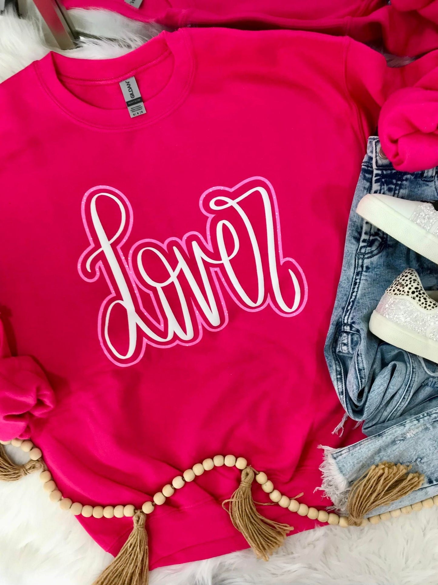 Lover Cursive Double Puff Glitter Vinyl Sweatshirt