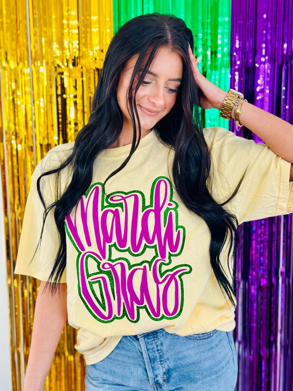 Mardi Gras Cursive Double Puff/Glitter Design