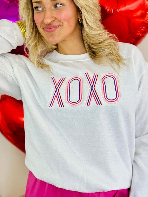 XOXO Multi Color Valentine Embroidered Sweatshirt