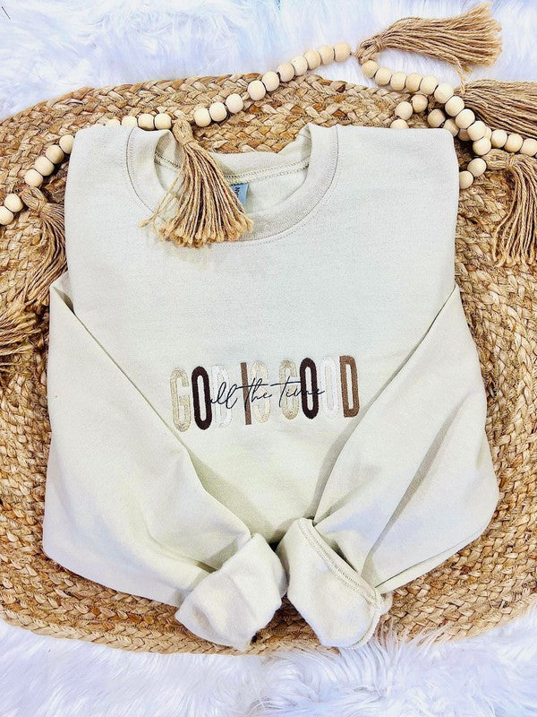 God Is Good Neutral Multi Embroidered Sweatshirt