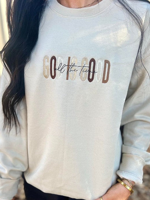 God Is Good Neutral Multi Embroidered Sweatshirt