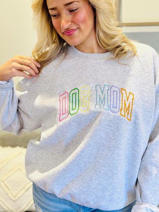 Dog Mom Multi Color Varsity Embroidered Sweatshirt