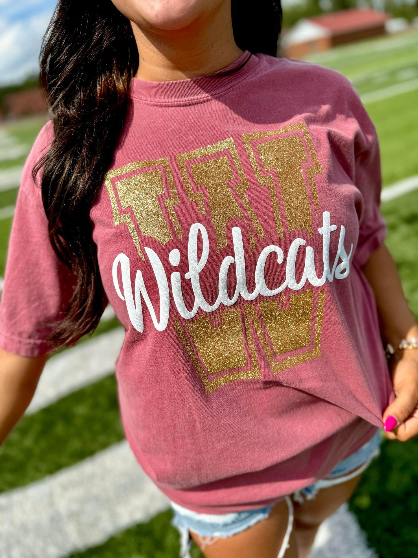 Varsity Glitter Letter Cursive Puff Graphic GAME20 Apparel