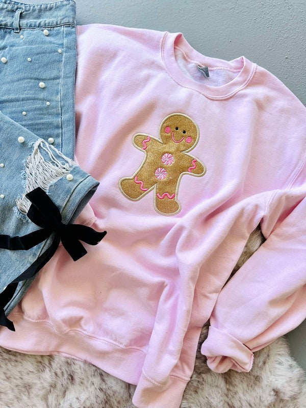 Glittery Gingerbread Man Applique Sweatshirt