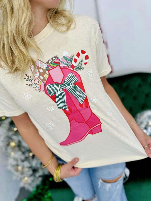 Christmas Things Cowboy Boot DTF Pink