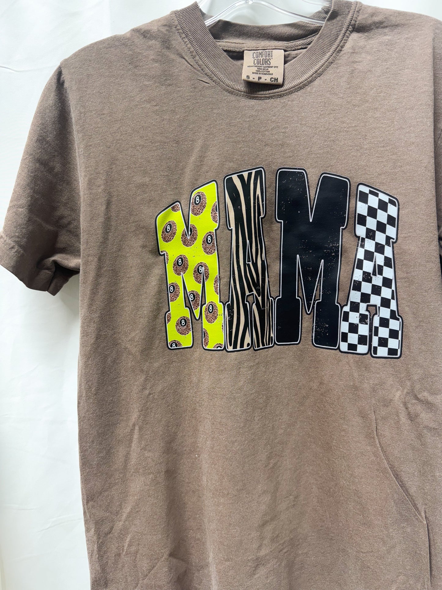 Lime Green Leopard 8 Ball Mama – Espresso Comfort Colors Tee