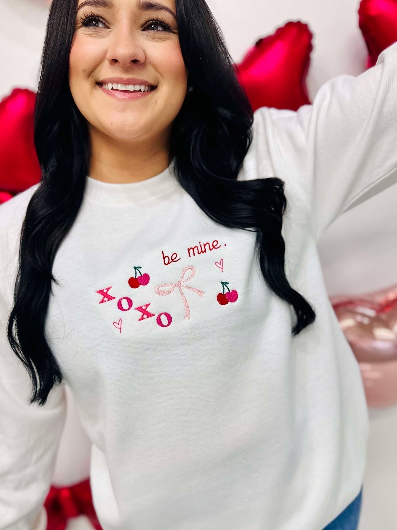 Cutie Valentine's Embroidered Collage Sweatshirt
