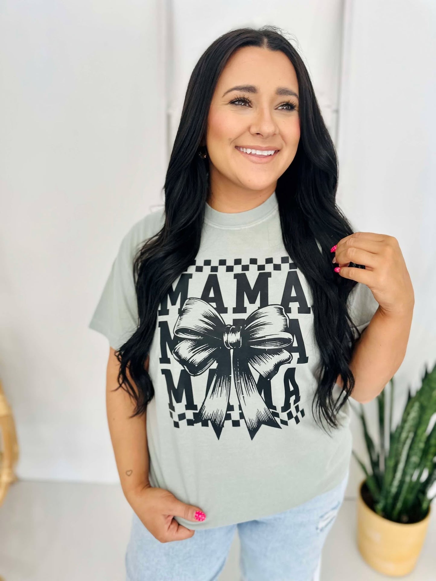 Checkered Mama Bow Stack DTF Tee
