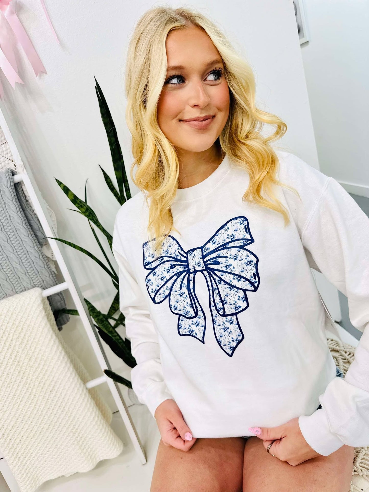 Big Blue Coquette Chino Bow DTF Graphic Design