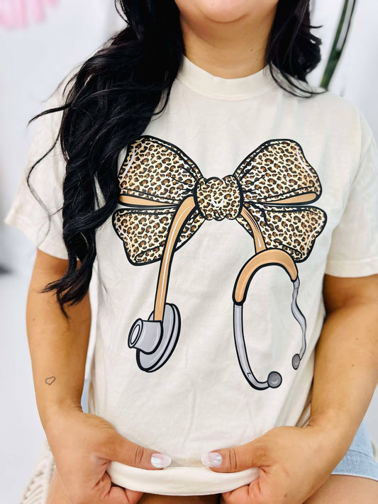 Leopard Stethoscope Bow DTF Design