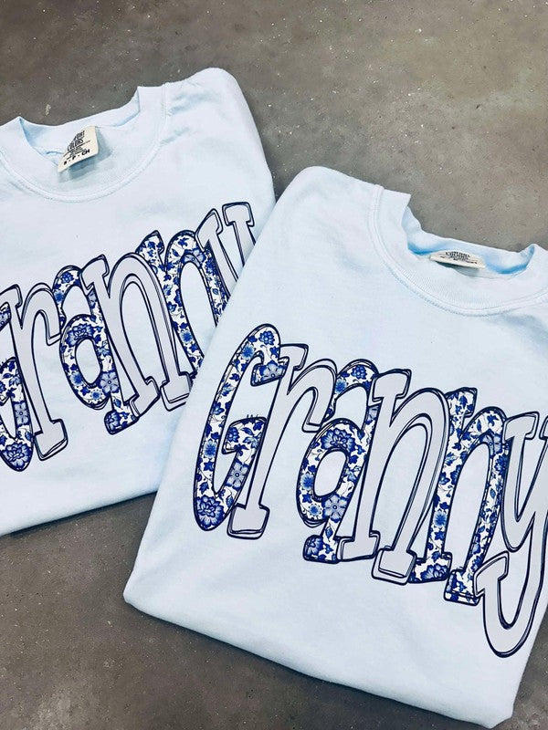 Custom Blue Floral Chino Doodle DTF Top