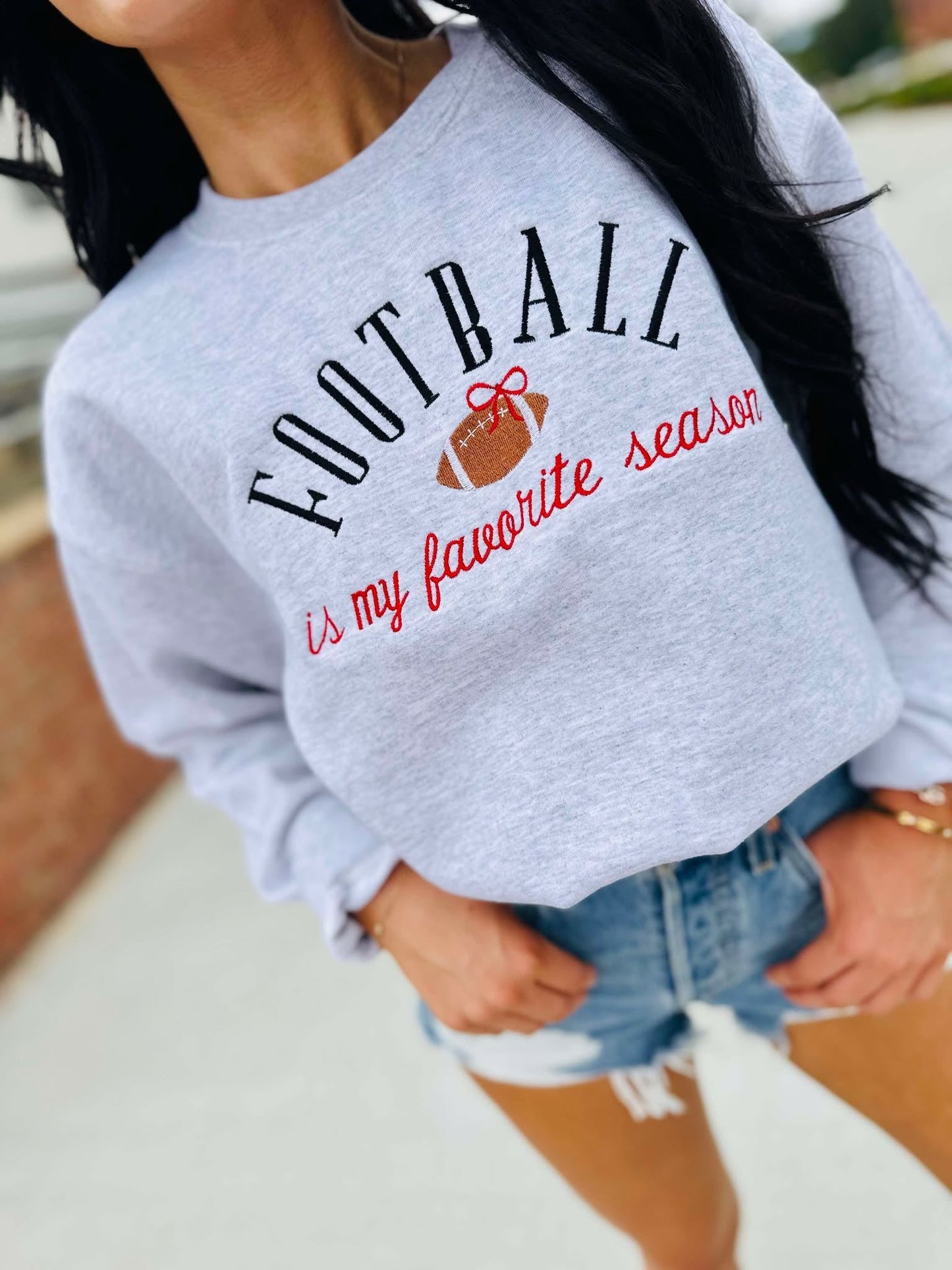Football Is My Favorite Season Embroidered Sweatshirt